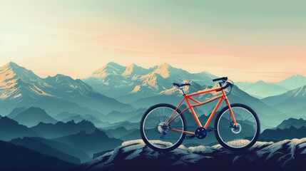 Wall Mural - bicycle with mountain background. space area for text