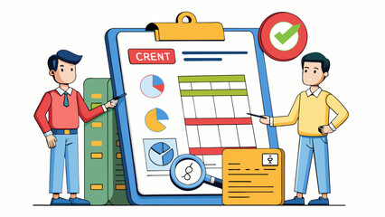 Sticker - Credit report A detailed document that outlines a persons credit history including their credit accounts payment history and any negative marks or. Cartoon Vector.