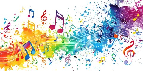 Sticker - a image of a colorful music note with many musical notes