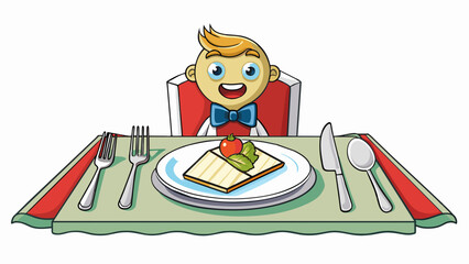 Wall Mural - Proper table manners at a formal dinner include using utensils from the outside in placing a napkin on ones lap and chewing with ones mouth closed.. Cartoon Vector.