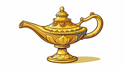 Sticker - The antique lamp was adorned with intricate carvings its warm light casting intricate shadows on the walls. Its base was sy and ornate while the bulb. Cartoon Vector.