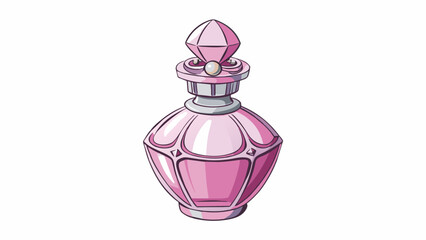 Wall Mural - The bottle of perfume was made of clear glass with a delicate ornate stopper on top. The liquid inside was a soft pink hue and had a subtle floral. Cartoon Vector.