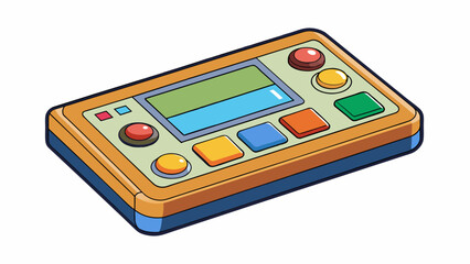 The oddlooking device was rectangular in shape and covered in colorful buttons and dials. Its screen displayed various symbols and seemed to respond. Cartoon Vector.