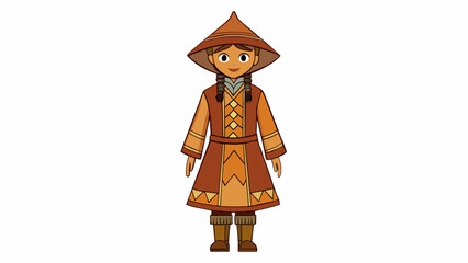 Wall Mural - The traditional attire worn by locals in the mountainous region is a long flowy tunic adorned with intricate geometric patterns in warm earth tones.. Cartoon Vector.