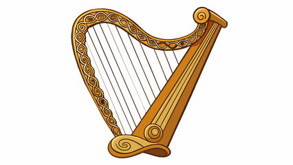 Poster - The traditional Welsh harp hung on the wall adorned with intricate carvings and strings that produced the sweetest melodies.. Cartoon Vector.