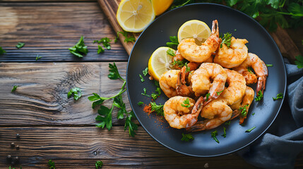 Wall Mural - Succulent Grilled Shrimp Dish with Fresh Herbs and Lemon