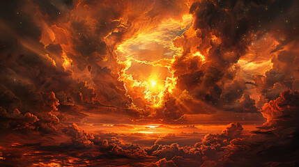 Wall Mural - Digital painting of a fantasy world with mystical clouds and magical scenery, suitable for a science fiction background
