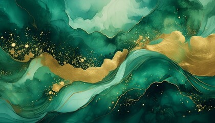 emerald and gold glitter watercolor background