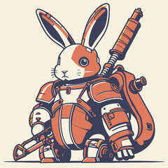 Wall Mural - vector rabbit android robot illustration engraving illustration full body, vector illustration