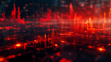 Glowing red digital code on black background. Cyberspace and information concept