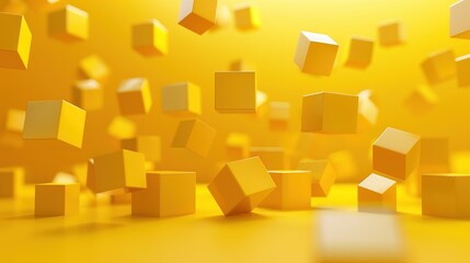 yellow 3D background with floating cubes in various shades of yellow and gold