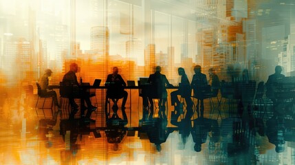 Wall Mural - Discussion design concept, A group of people are sitting at a table in a meeting room, Abstract blurred.