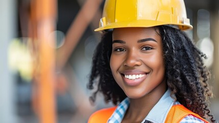 Wall Mural - confident female construction worker smiling labor day celebration