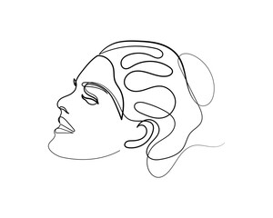 Wall Mural - Abstract single continuous line drawing of woman portrait.one line art young cute girl's face. beauty and hairstyle, fashion concept, illustration for print, t-shirt design, logo for cosmetics.
