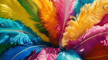 Birdseye view of colorful feathers at a carnival scene
