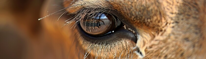 Close view of a camel eye and lashes, highlighting the desert adaptation features, perfect for environmental adaptation research