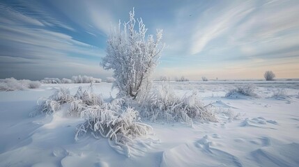 Wall Mural - frosty winter landscape with frozen plants covered in ice and snow nature photography