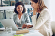 © Grady Reese/peopleimages.com - Laptop, portrait and women in office together for research, teamwork and partnership with financial advisor. Strategy, planning and business people in b2b meeting for proposal, review and paperwork