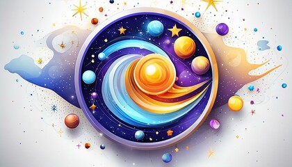 Wall Mural - 3d flat icon as Galactic Watercolors Soft watercolor renditions of galaxies and cosmic phenomena. in financial growth and innovation abstract theme with isolated white background ,Full depth of field