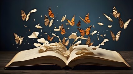 Wall Mural - Open Book With Butterflies Flying Out