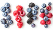 © wannapong - A selection of fresh berries including blueberries, raspberries, and blackberries, isolated on a white background