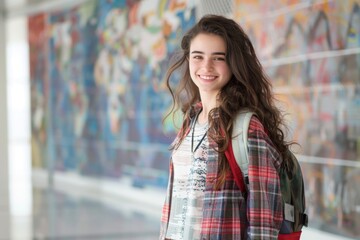 Wall Mural - A girl with a backpack