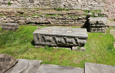 In Byzantine Empire period, the sheep reliefs carved on a rock situated among the ruins of the monumental entrance to Haghia Sophia (Ayasofya) in Istanbul, Turkey