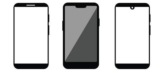 Wall Mural - Smart phone icon mobile mockup. Front line cell phone on screen. Mobile phone symbol set. Vector  illustration. on white background.