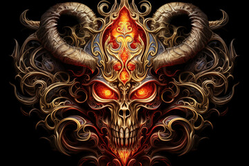 Wall Mural - A skull with horns and a fire