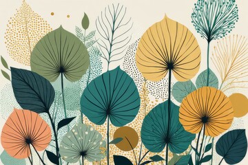 Wall Mural - Halftone printing technique adds depth and dimension to botanical design.