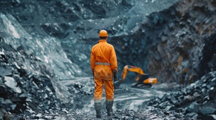 Wall Mural - A miner in a hard hat and protective workwear is standing in a mine. mineral separators, magnetic separators working 