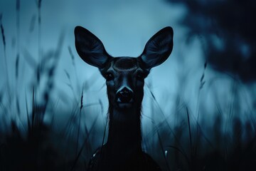 Canvas Print - A majestic deer standing in a field of tall grass. Perfect for nature and wildlife themes