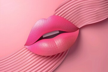 Wall Mural - Close-up of vibrant pink lips with textured background. Perfect for beauty, fashion, and makeup concepts. High-resolution image for stock use.