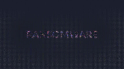 Cybersecurity concept ransomware on foreground screen, ASCII style in a code development editor. Vulnerability and attack on colored code editor. Text in English, English text