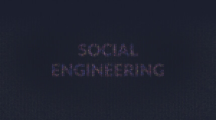 Cybersecurity concept social engineering on foreground screen, ASCII style in a code development editor. Vulnerability and attack on colored code editor. Text in English, English text