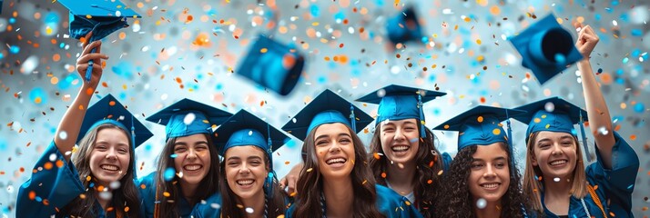 Excited graduates toss caps in celebration, academic success