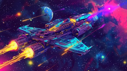 Wall Mural - Spaceship flying through the galaxy for science fiction or futuristic designs