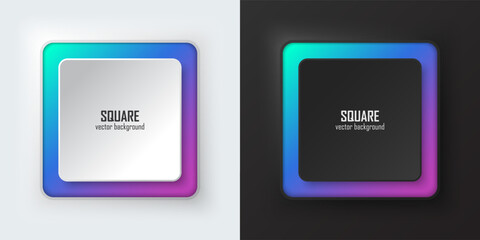 Leinwandbilder - Set of realistic 3d Square, Blue and purple illuminate neon lighting, Square frames on a white and black background in neumorphism style. Elements for design. Top view of podium. EPS10 vector.