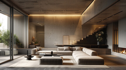 Poster - Modern minimalist design with sleek furniture, clean lines, and neutral tones creating a serene atmosphere.