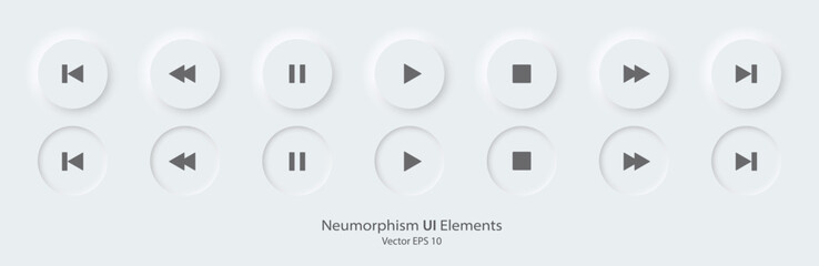 Poster - Set of play button icons for music player mobile app. 3d modern design UI button. Neumorphism design style for Apps, Websites, and Interfaces. Vector illustration EPS 10.