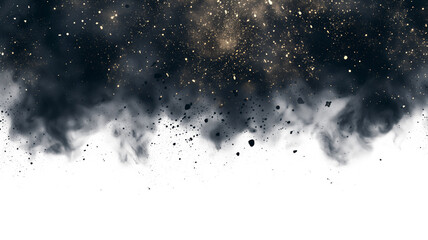 Fototapete - Black chalk pieces and powder flying, effect explode isolated on white