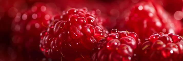 Poster - Closeup of a raspberry texture, red with tiny drupelets, juicy and vibrant 
