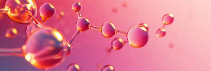 Wall Mural - Isolated colorful molecules, floating on a gradient pink and orange background, modern design 