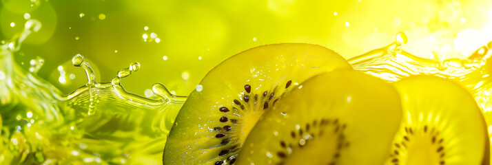 Poster - Kiwi juice splash on a green to yellow gradient background, fresh and vibrant 