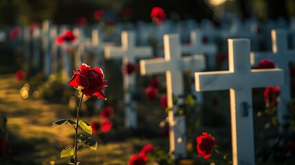 A field of crosses marking the graves of soldiers who died in a war.