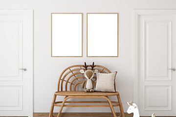 Wall Mural - Kids frame mockup, room mockup, interior mockup, 3d render