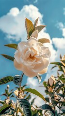 Canvas Print - Beautiful gardenia blossoms with blue sky background, highlighting vivid colors.