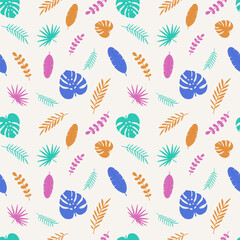 Wall Mural - Seamless pattern with tropical leaves. Summer background design. Vector illustration