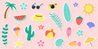© One Pixel Studio - Cute hand drawn summer stickers. Creative background with cartoon vacation icons. Vector illustration