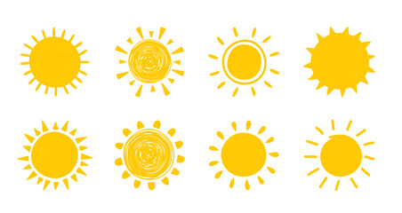 Wall Mural - Sun icon set. Hand drawn summer elements. Vector illustration